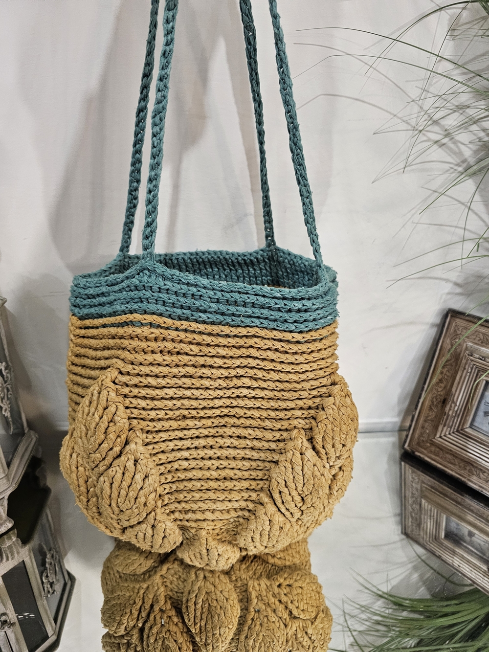 Handcrafted Two-Tone Boho  Crochet Shoulder Bag in Mustard and Teal